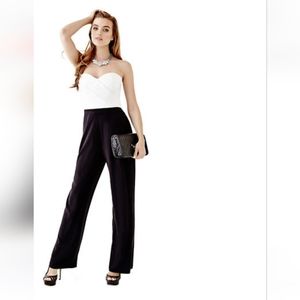 NWT Guess Black and White Strapless wide leg Jumpsuit with pockets